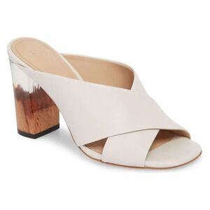 Pour la Victoire Harley White Leather Criss Cross Block Heel Sandals